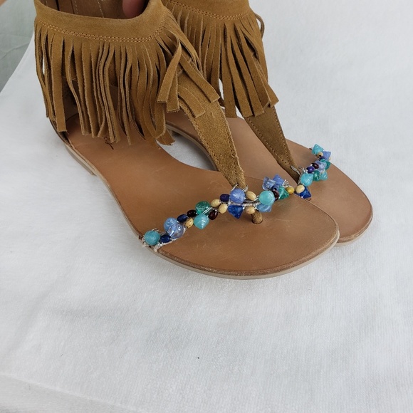 Rebels Women's Ankle Strap Sandals Suede Fringed - Picture 6 of 8